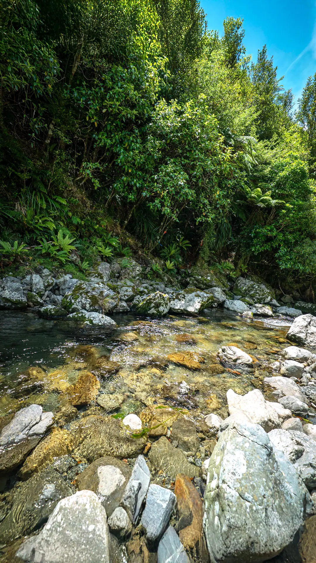 The start to Ozzie's Track in the upper Ōhau River that is only marked by red tape