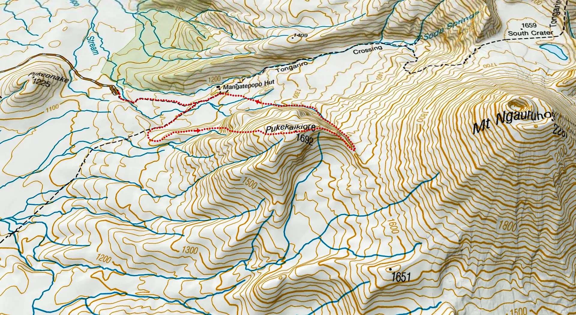 Map of the route to the summit of Pukekaikiore
