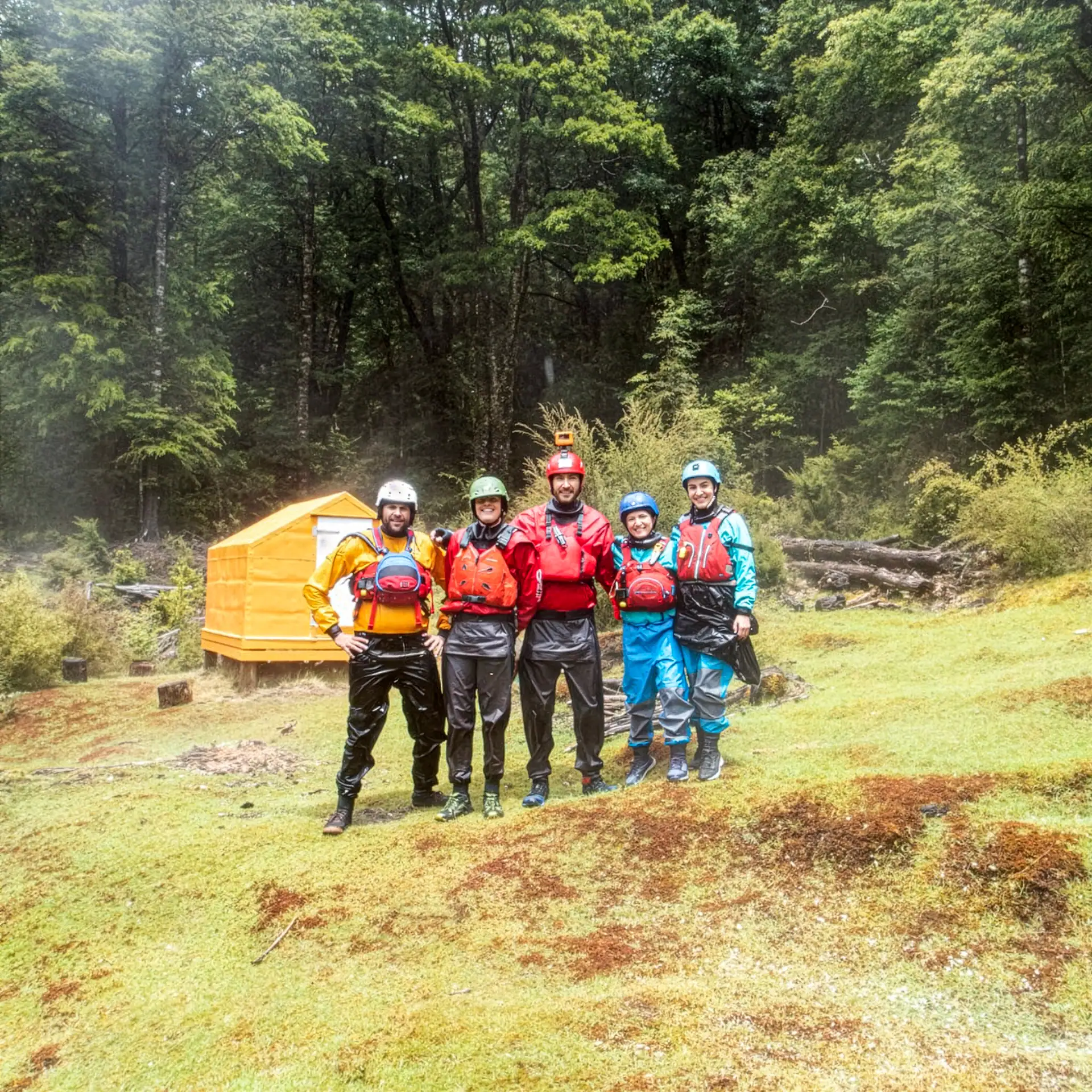 Volunteers from the Backcountry Trust preparing to packraft the Ngaruroro River after completing a refurbishment of Rocks Ahead Bivvy in the Kaweka Range.