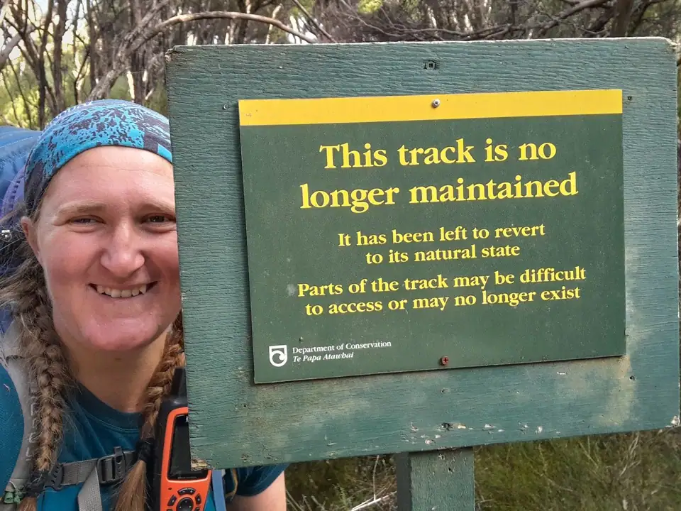 Signs marking the start of the track to the Tin Range, Rakiura