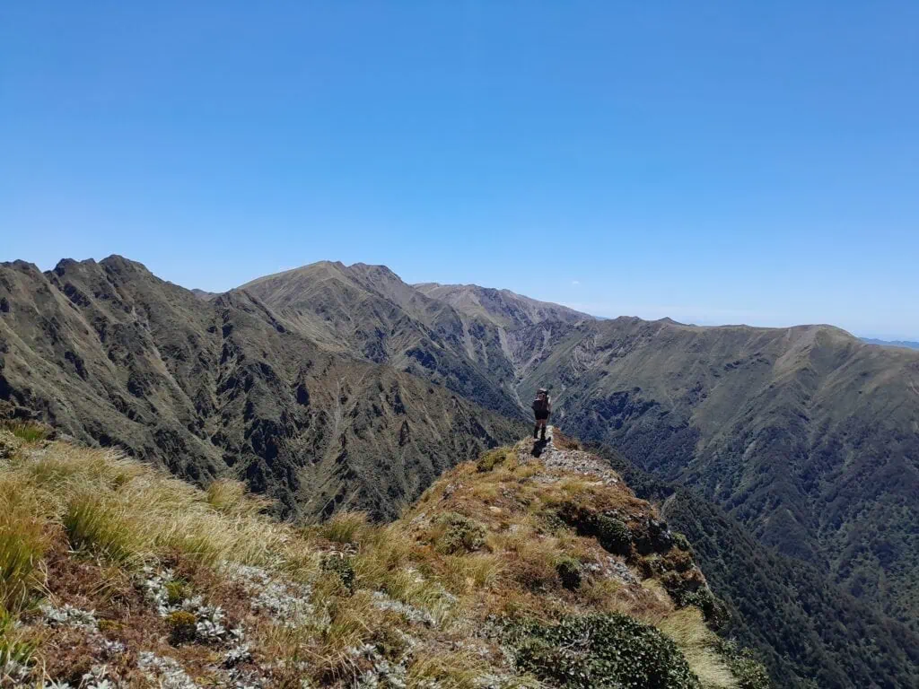 Anne on the climb to Tiraha Peak looking across to Sawtooth Ridge on the left