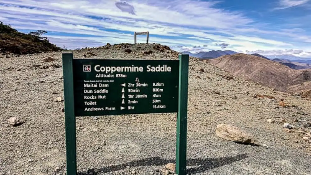 Coppermine Saddle information sign - neat Dun mountain