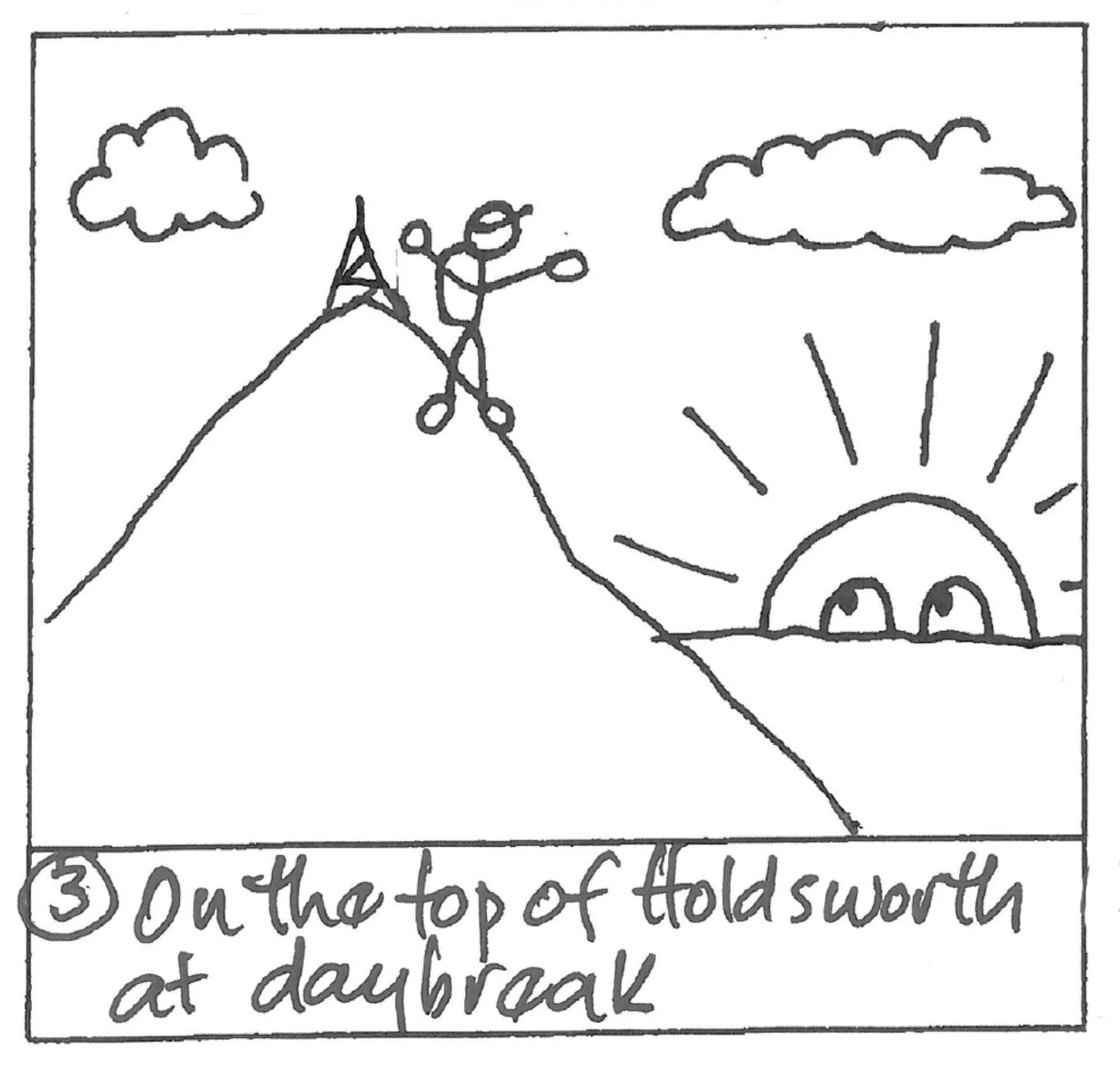 Brian reaching the summit of Mt Holdsworth at daybreak with a rising sun