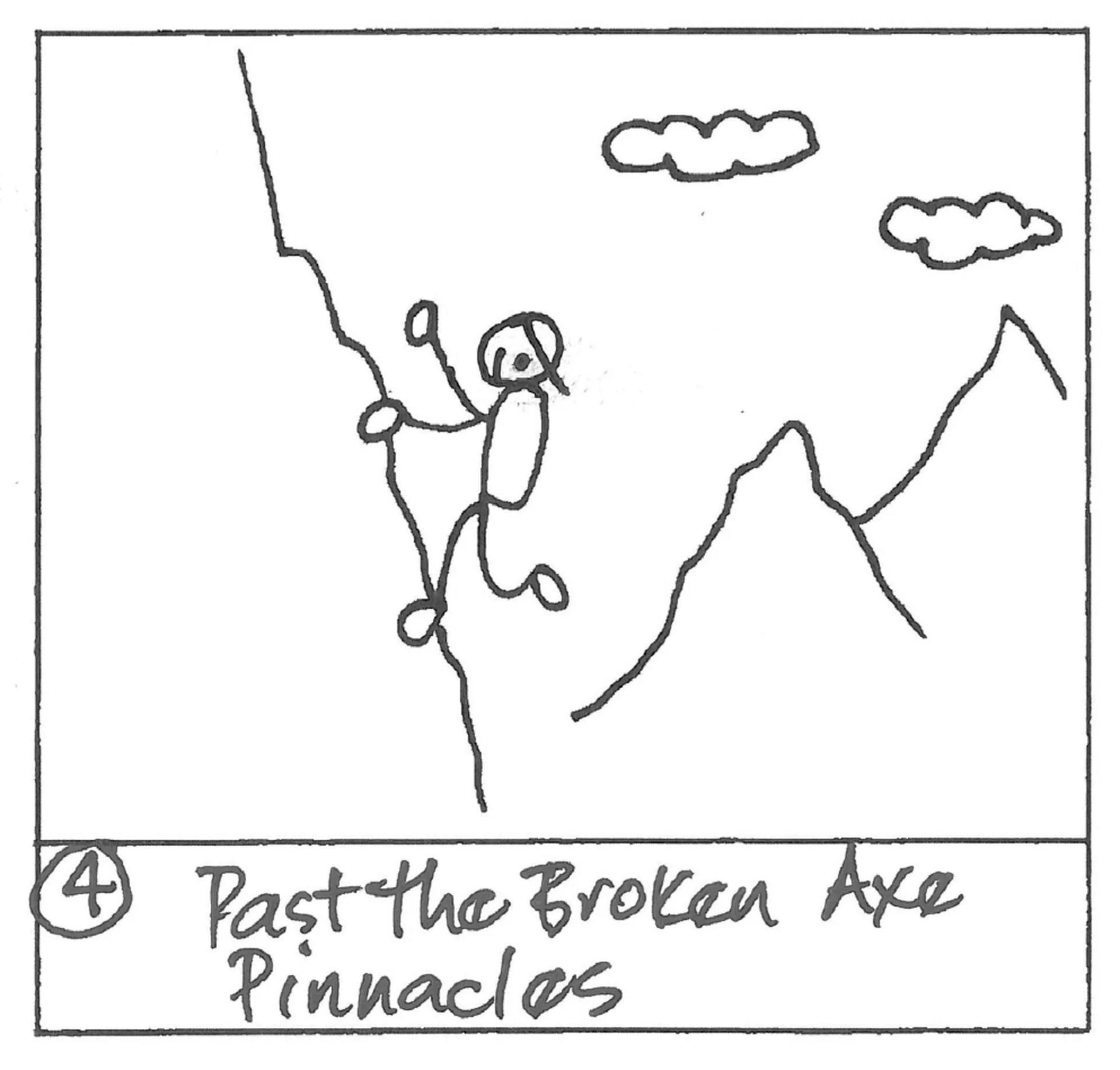 Brian scrambling past the jagged rocks of the Broken Axe Pinnacles in the Tararua Range.