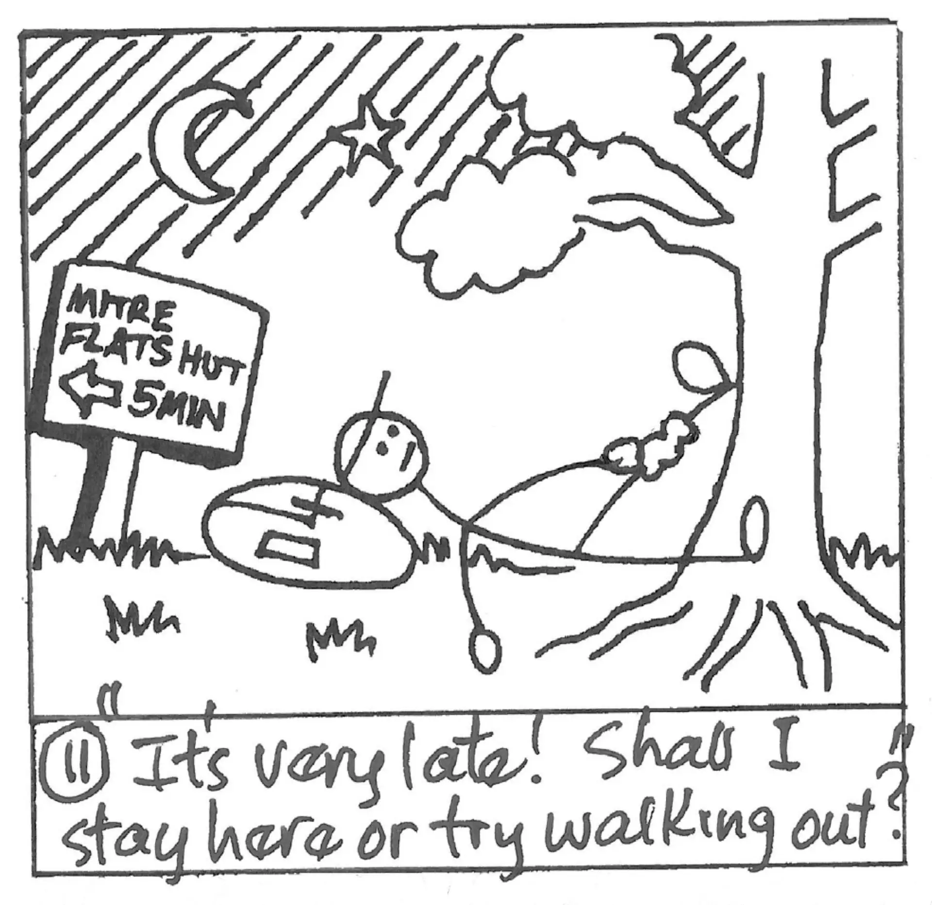 It's getting dark and Brian is still lying with his leg raised and contemplating walking out for help