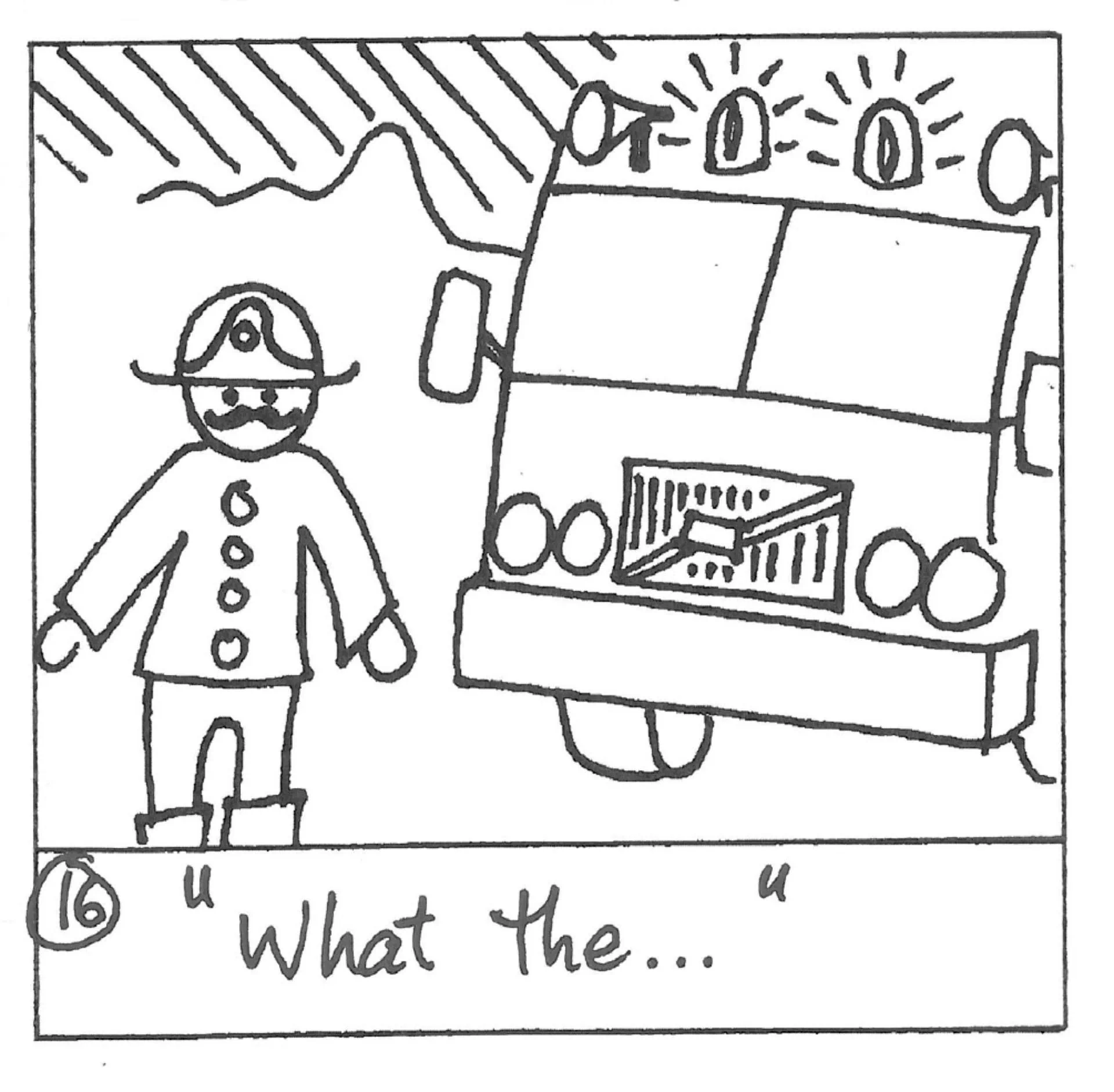 Brian gets up and walks to the driveway to be meet with a firefighter and a fire truck!