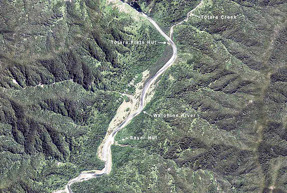 Aerial view of Totara Flats, Tararua Range