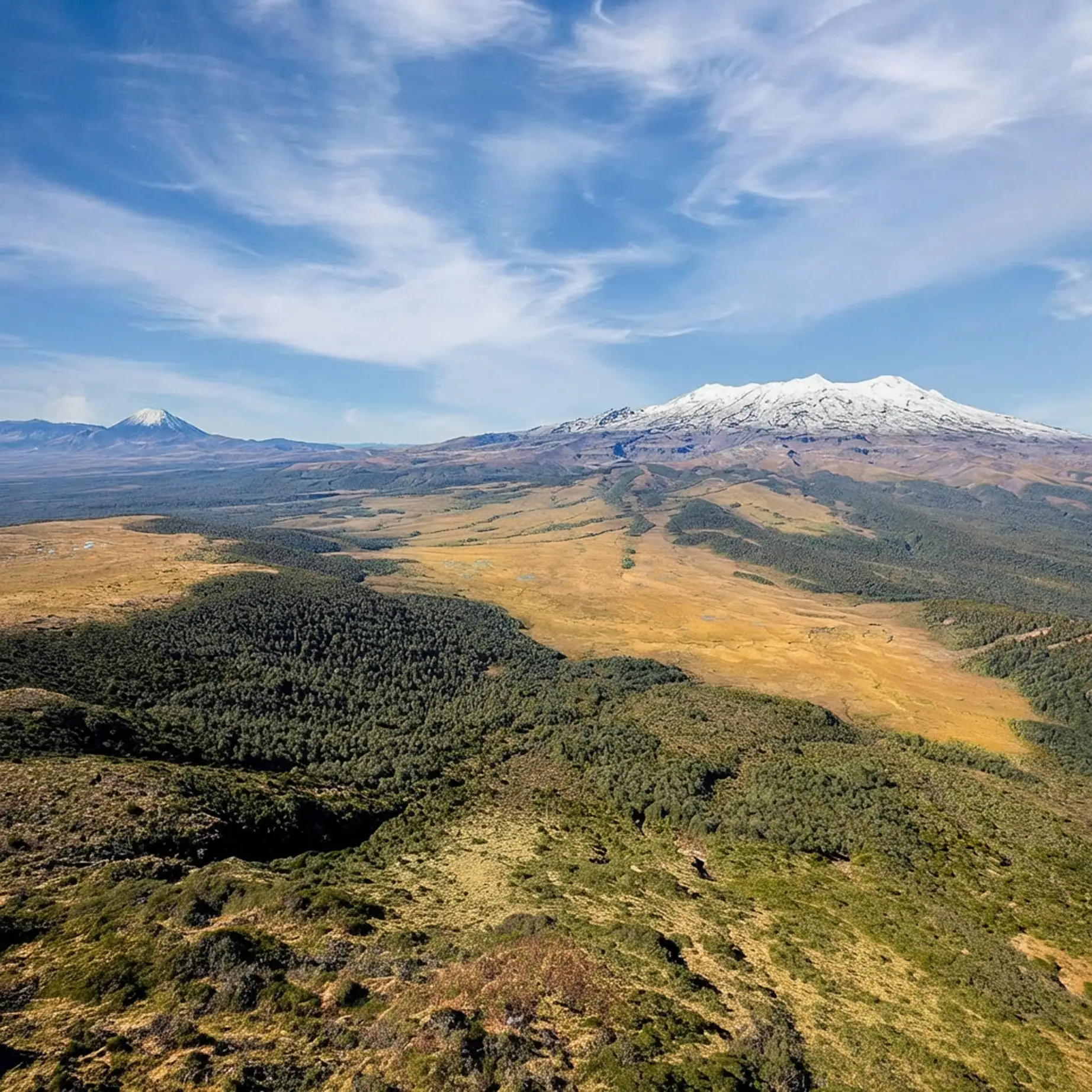 The view west of Mt Ruapehu and Mt Ngauruhoe from the summit of Hauhungatahi