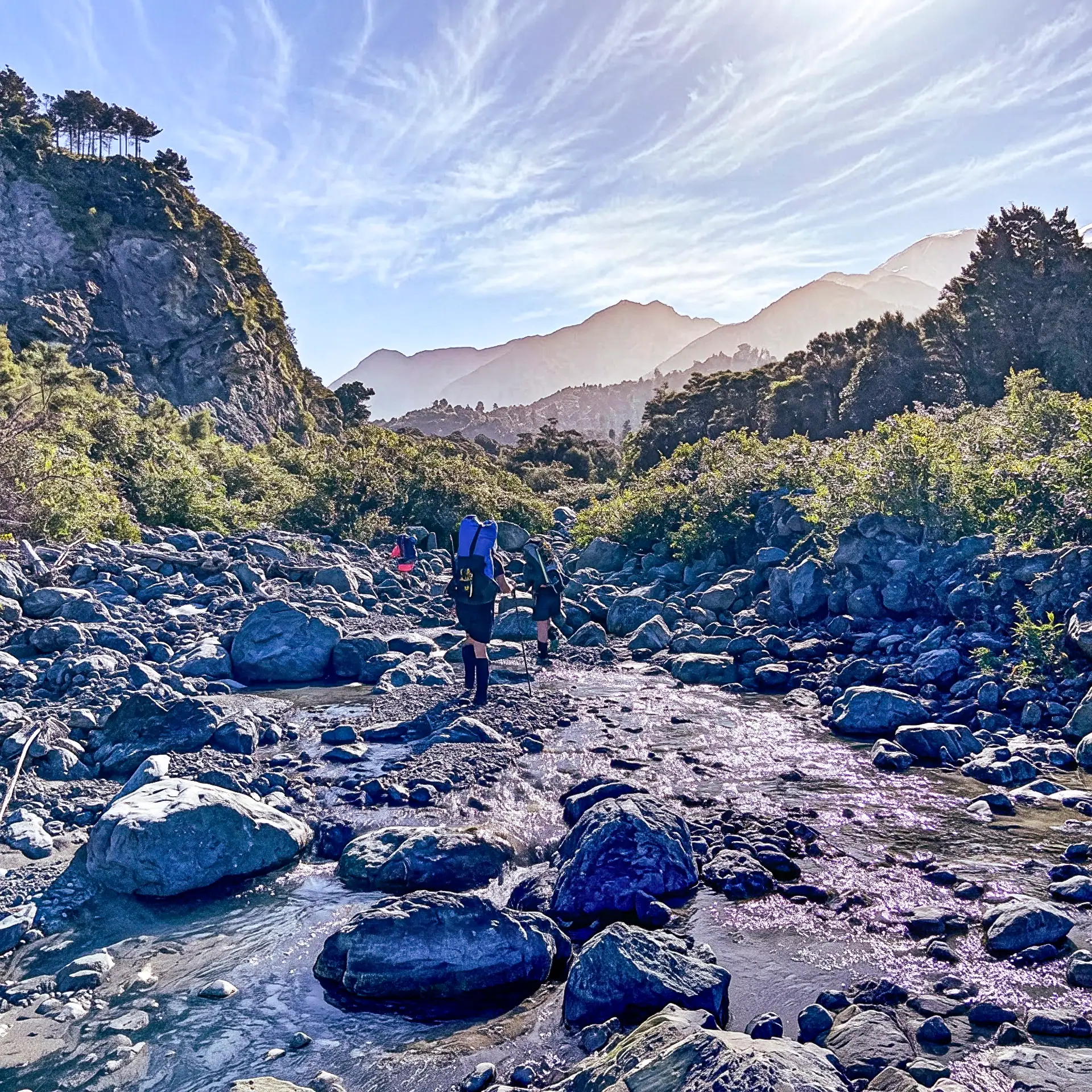 The approach to Rubbish Bag camp was up Jordan Stream in the Seaward Kaikoura Range