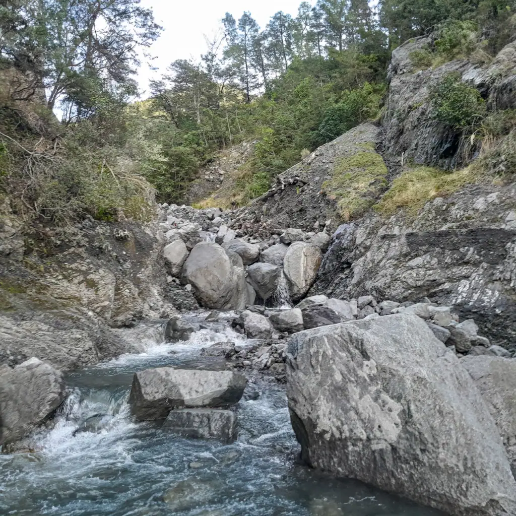 Large boulders in George Stream in the Seaward Kaikoura Range, Ka Whata Tu o Rakihouia Clarence