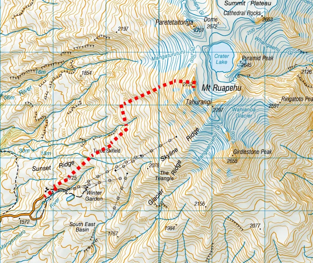 Route up to Te Ātaahua on Mt Ruapehu from Turoa in Tongariro National Park