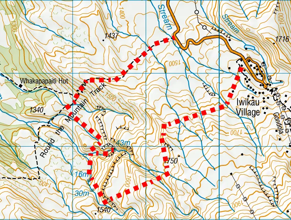 The route to the hidden 43-meter Whakapapaiti Waterfall, the third highest waterfall in Tongariro National Park