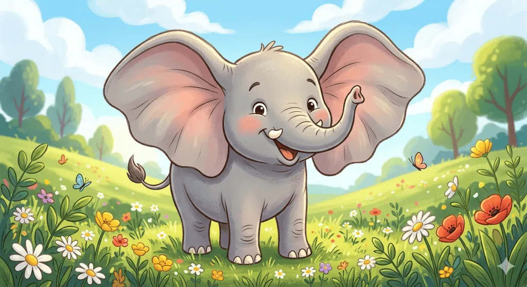 A charming and whimsical cartoon Dumbo elephant that Dumb-bell Lake inspires