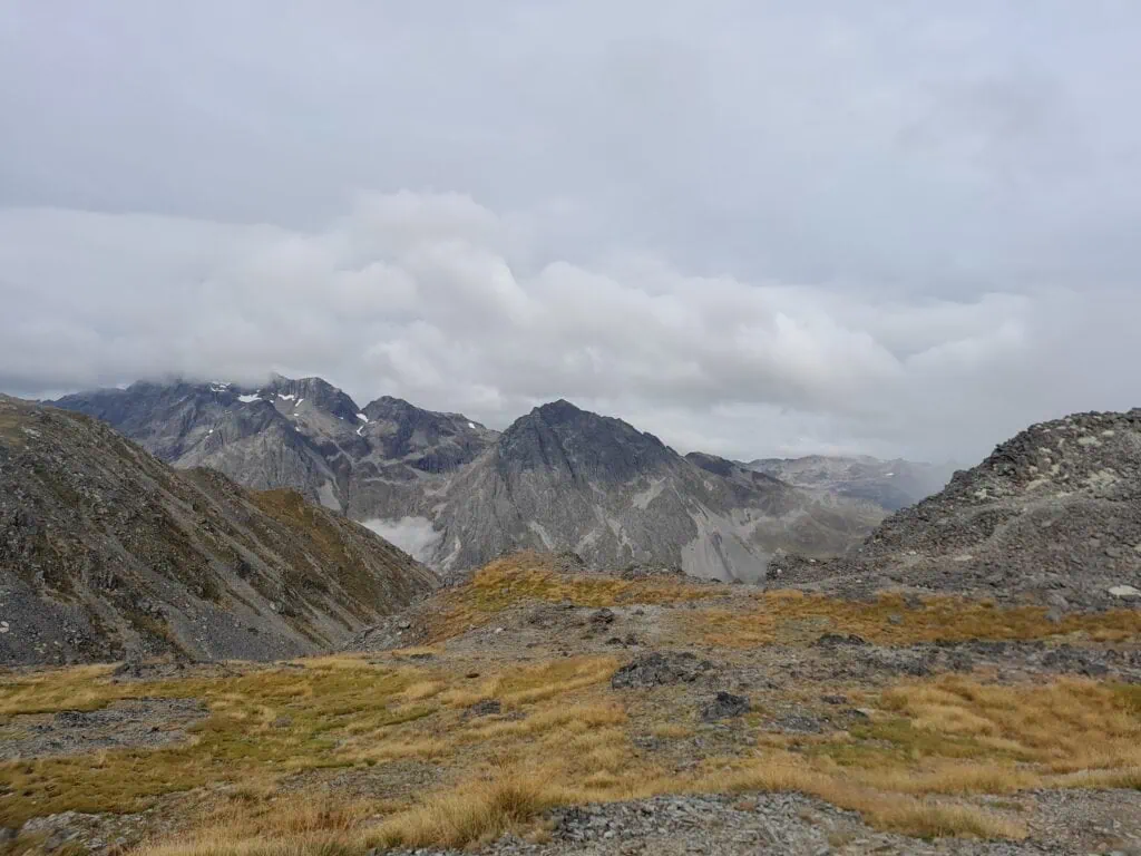 View from Travers Saddle / Poukirikiri looking across to the rugged peaks of the Mahanga Range and valleys of Nelson Lakes National Park.