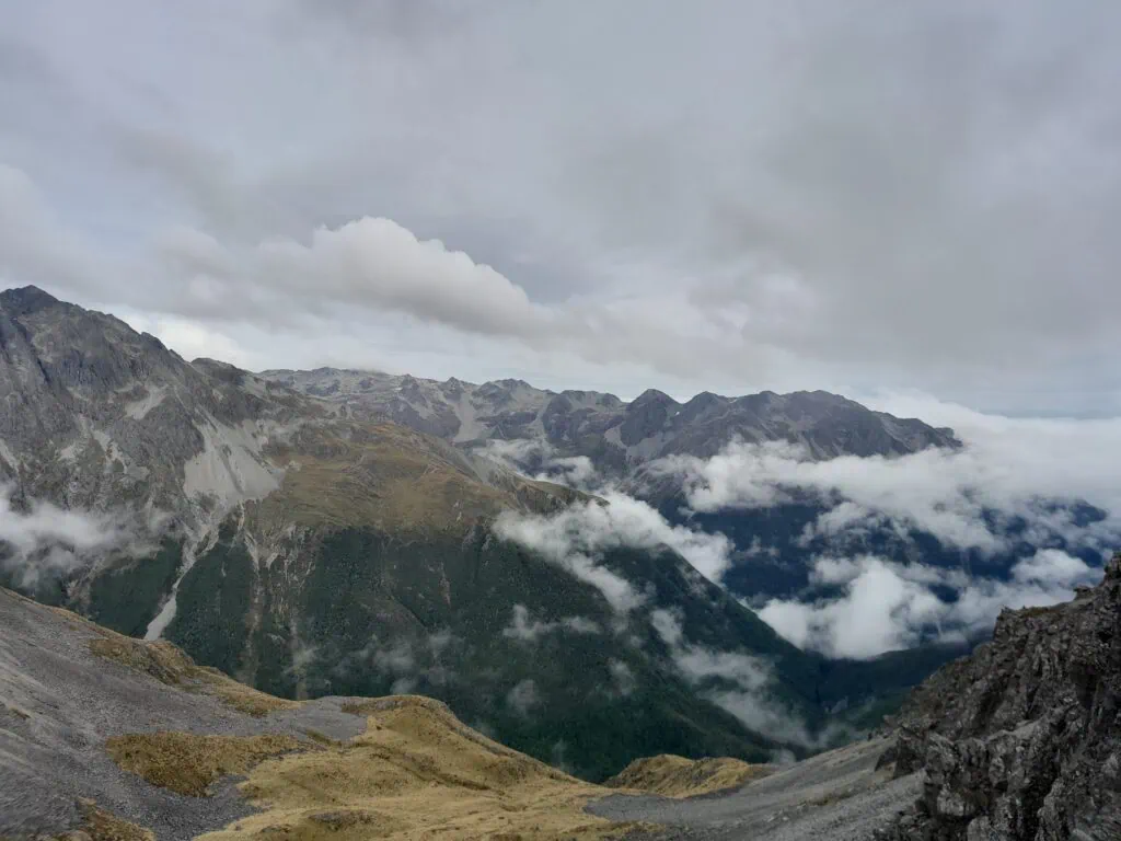 View from Travers Saddle / Poukirikiri looking across to the rugged peaks of the Mahanga Range and valleys of Nelson Lakes National Park.